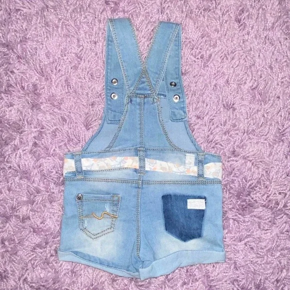 12m Seven for All Mankind Baby Girls Denim Overall Peach Stripe Shirt Outfit Set - Picture 8 of 11